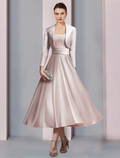 Two Piece A-Line Mother of the Bride Dress Formal Church Party Elegant Scoop Neck Length Half Sleeve with Appliques