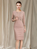 Two Piece Mother of the Bride Dress Church Elegant Knee Length Short Sleeve Wrap Included with Tier
