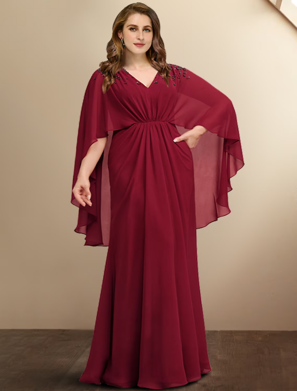Plus Size Curve Mother of the Bride Dresses Elegant Dress Formal Floor Length Sleeveless V Neck with Pleats Beading