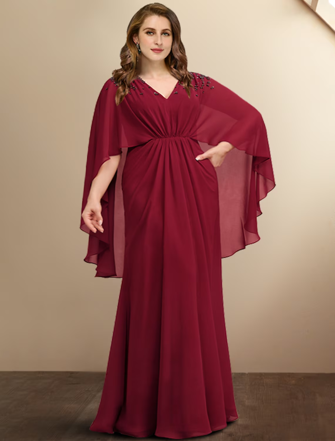 Plus Size Curve Mother of the Bride Dresses Elegant Dress Formal Floor Length Sleeveless V Neck with Pleats Beading