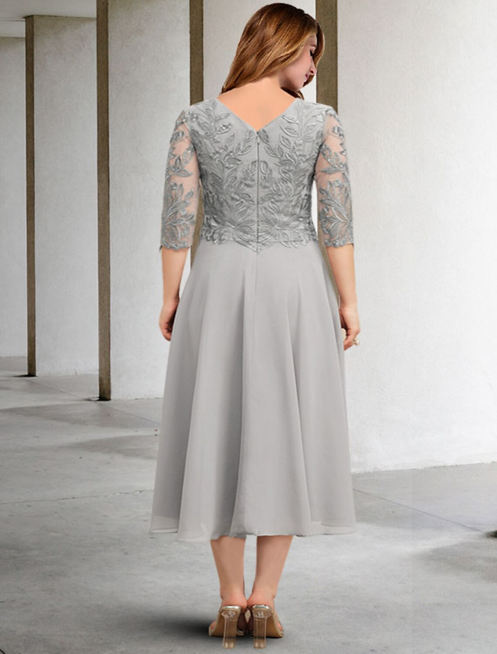 Plus Size Curve Mother of the Bride Dresses Elegant Dress Formal Length Sleeve with Appliques