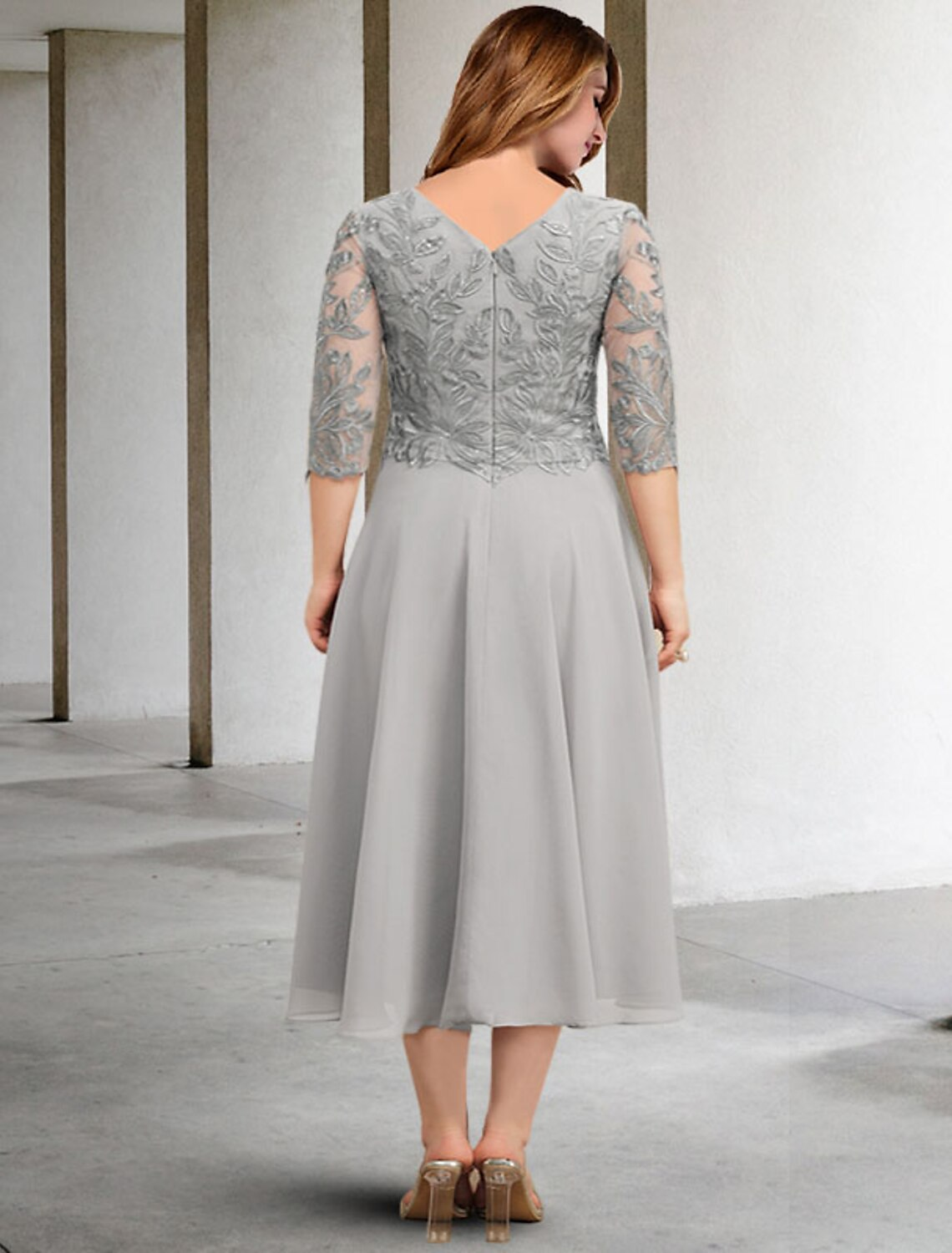 Plus Size Curve Mother of the Bride Dresses Elegant Dress Formal Length Sleeve with Appliques