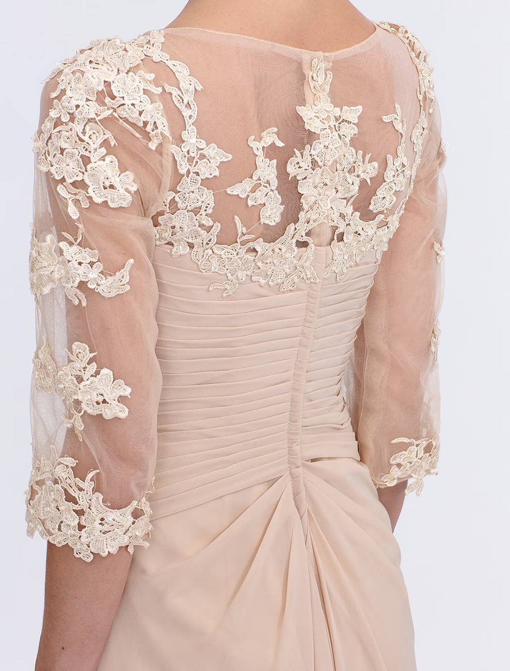 Mother of the Bride Dress Plus Size Elegant Through V Neck Floor Length Half Sleeve with Appliques Side Draping