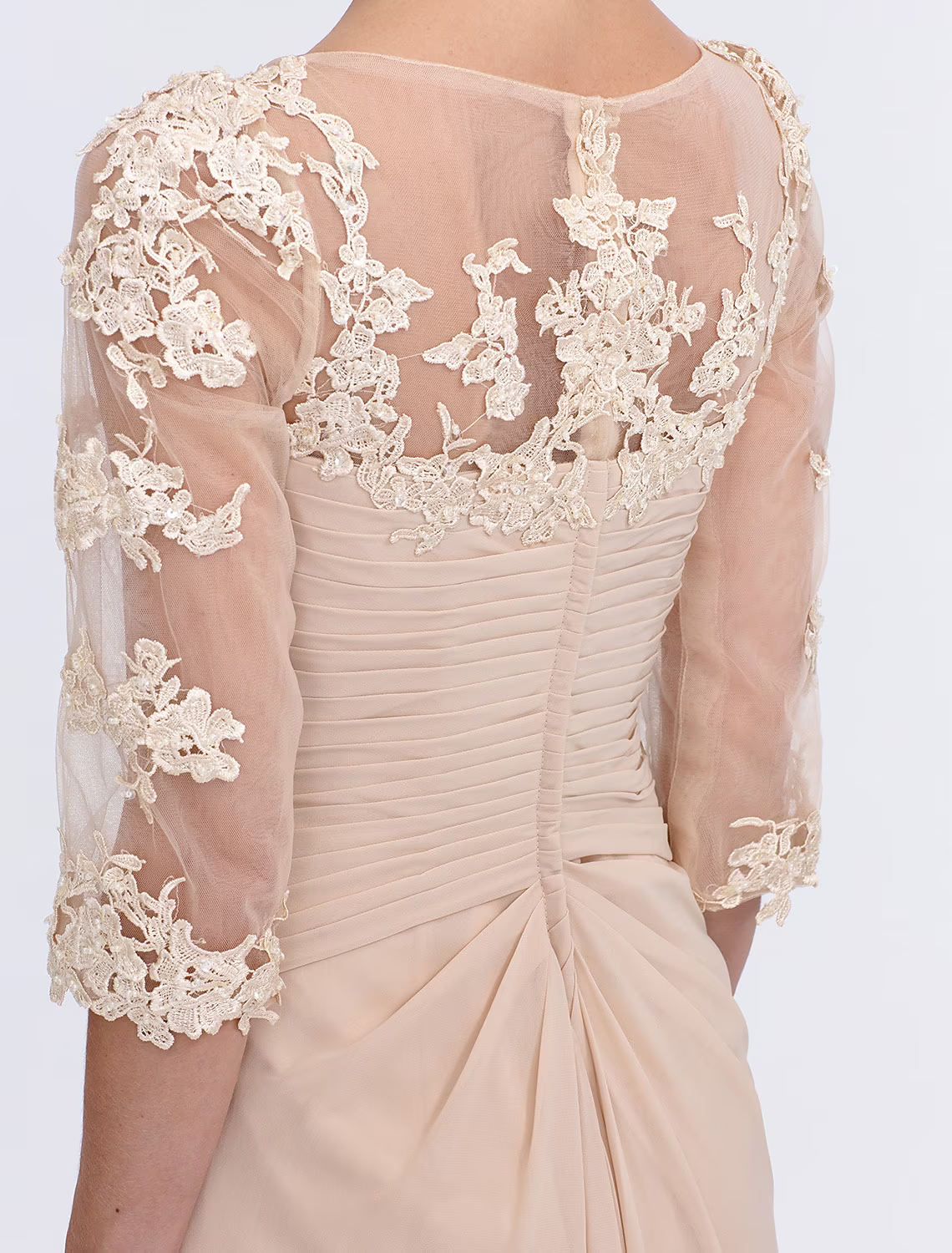 Mother of the Bride Dress Plus Size Elegant Through V Neck Floor Length Half Sleeve with Appliques Side Draping