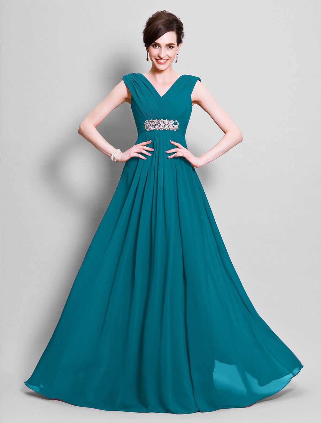 Mother of the Bride Dress Open Back V Neck Floor Length Sleeveless with Beading Side Draping