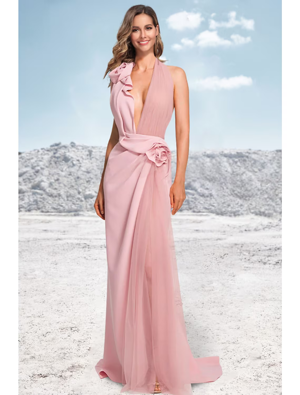 Mermaid / Trumpet Evening Gown Party Dress Formal Sweep / Brush Train Sleeveless Halter with Ruched
