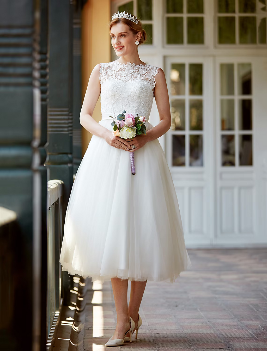 White Little Dresses Wedding Dresses Length A-Line Regular Straps Neck Over With Buttons