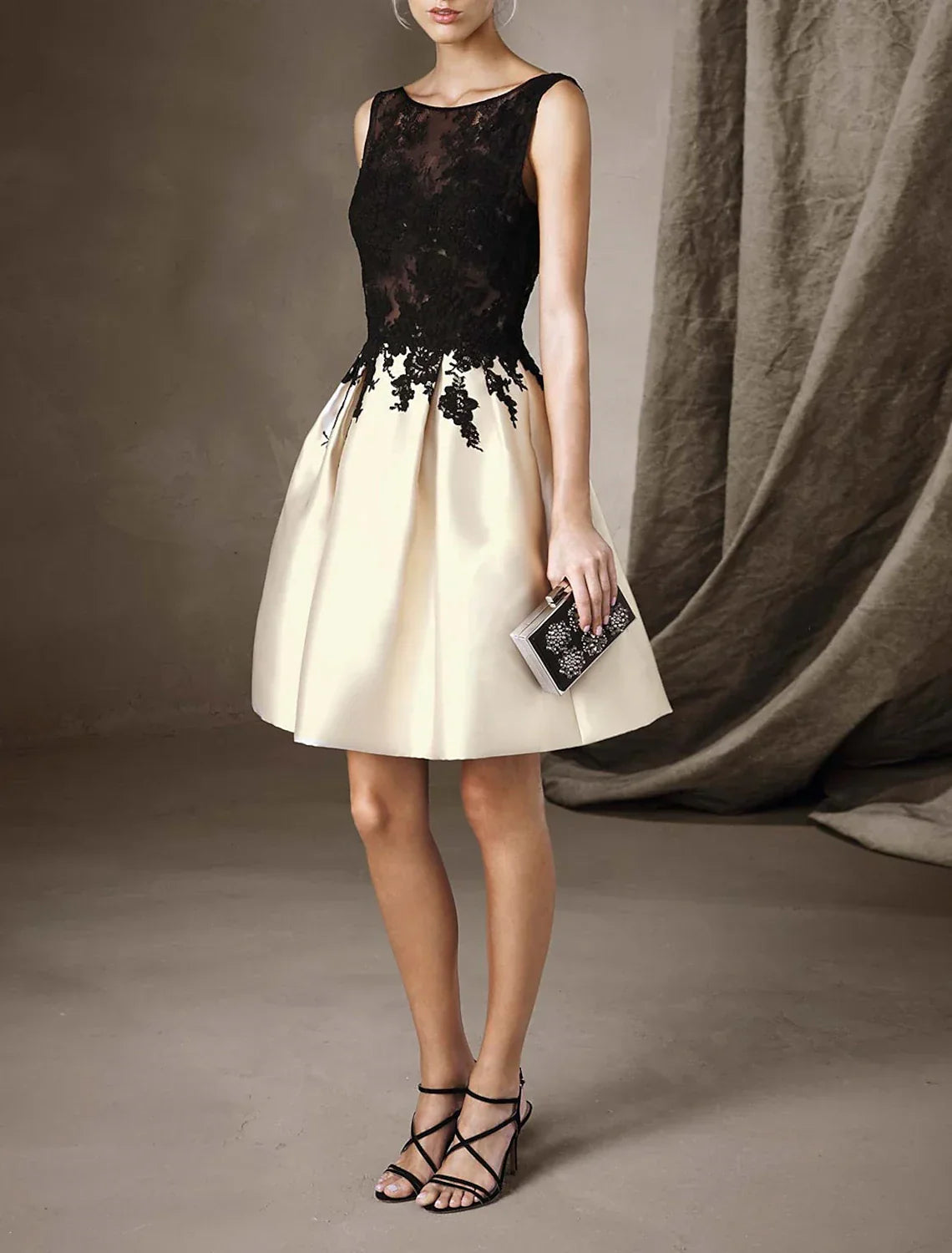 Cocktail Dresses Kentucky Derby Color Block Dress Party Wear Knee Length Sleeveless Jewel Neck with Pleats Embroidery