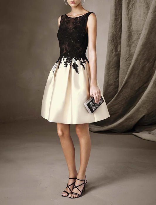 Luxurious Red Pleated A-Line Classic-Neck Sleeveless Classic-Back Knee-Length Evening Dress