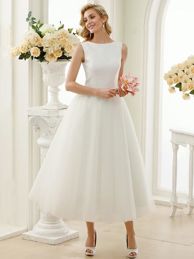 White Little Dresses Wedding Dresses Length A-Line Regular Straps Neck