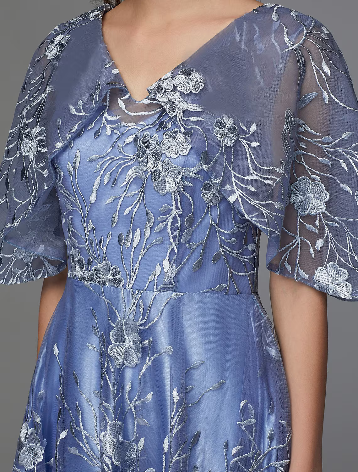Floral Dress Wedding Guest Sleeveless V Neck V Back with Pattern Print Appliques