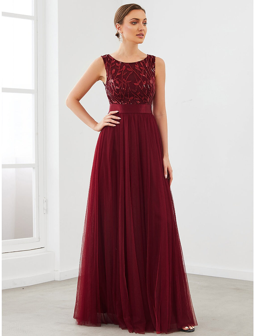 Bridesmaid Dress Sleeveless Sparkle Shine Floor Length with Tier