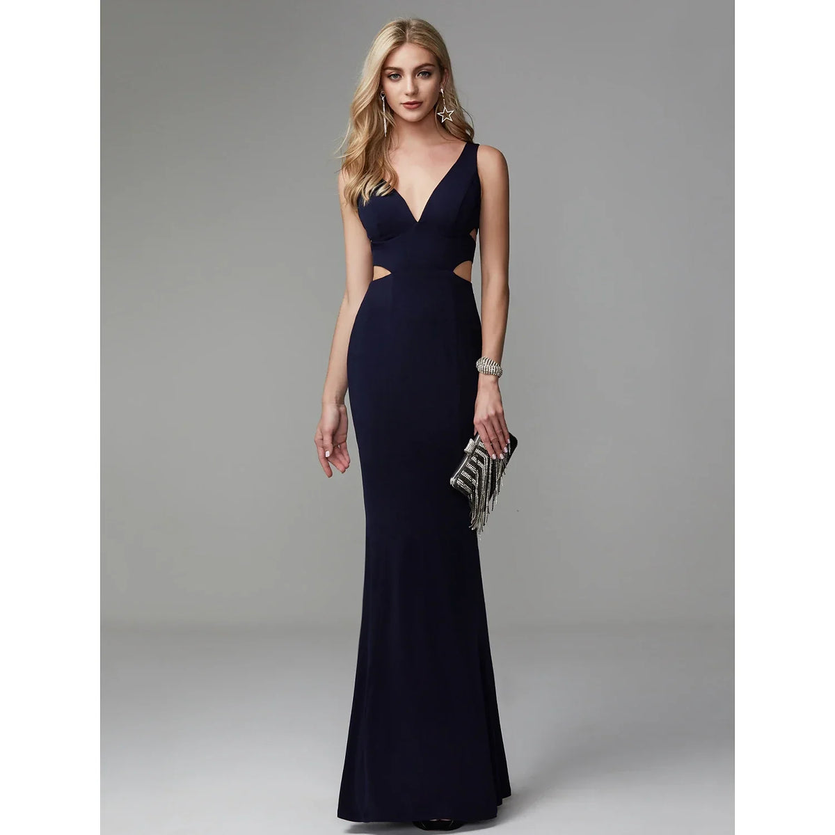 Elegant Red Mermaid V-Neck Sleeveless Classic-Back Floor-Length Prom Dress