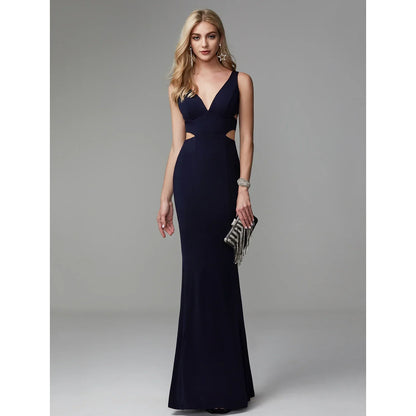 Elegant Red Mermaid V-Neck Sleeveless Classic-Back Floor-Length Prom Dress