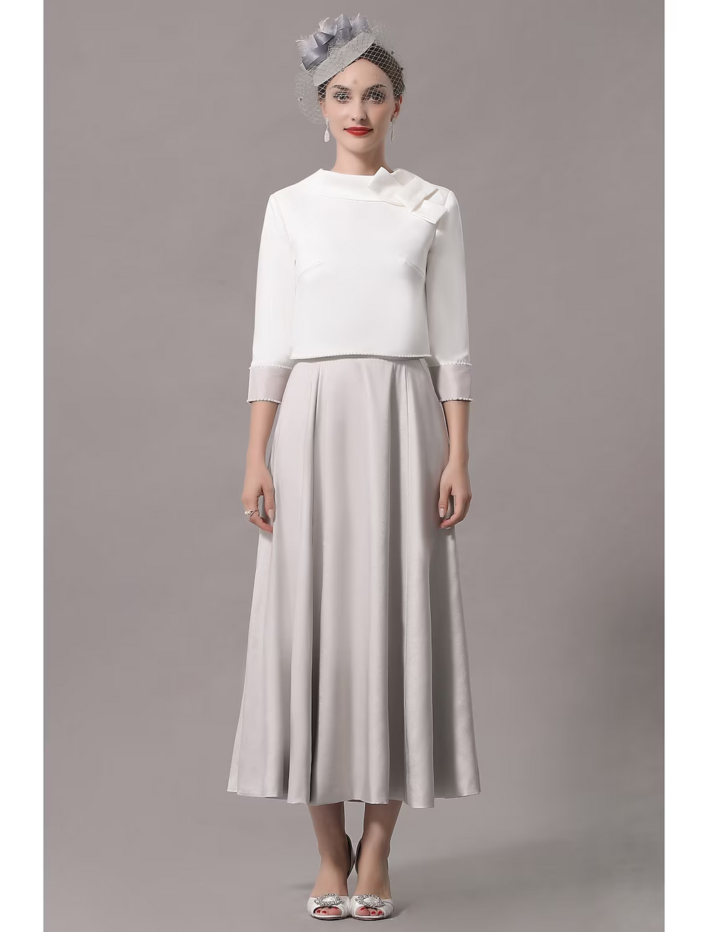 Two Piece Mother of the Bride Dress Church Elegant Ankle Length Sleeve with Bow(s)