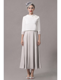 Two Piece Mother of the Bride Dress Church Elegant Ankle Length Sleeve with Bow(s)