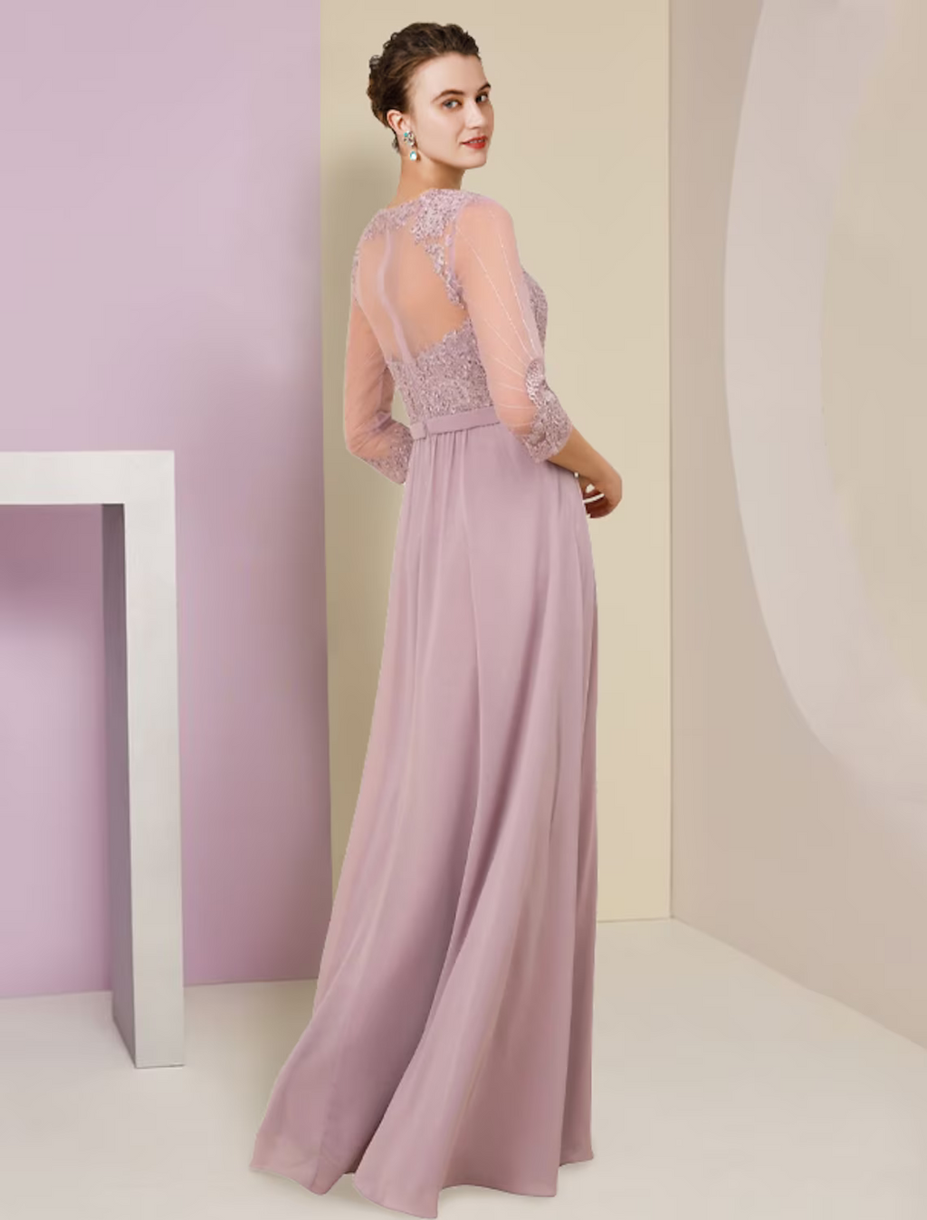 Mother of the Bride Dress Formal Wedding Guest Elegant V Neck Floor Length Sleeve with Pleats Appliques