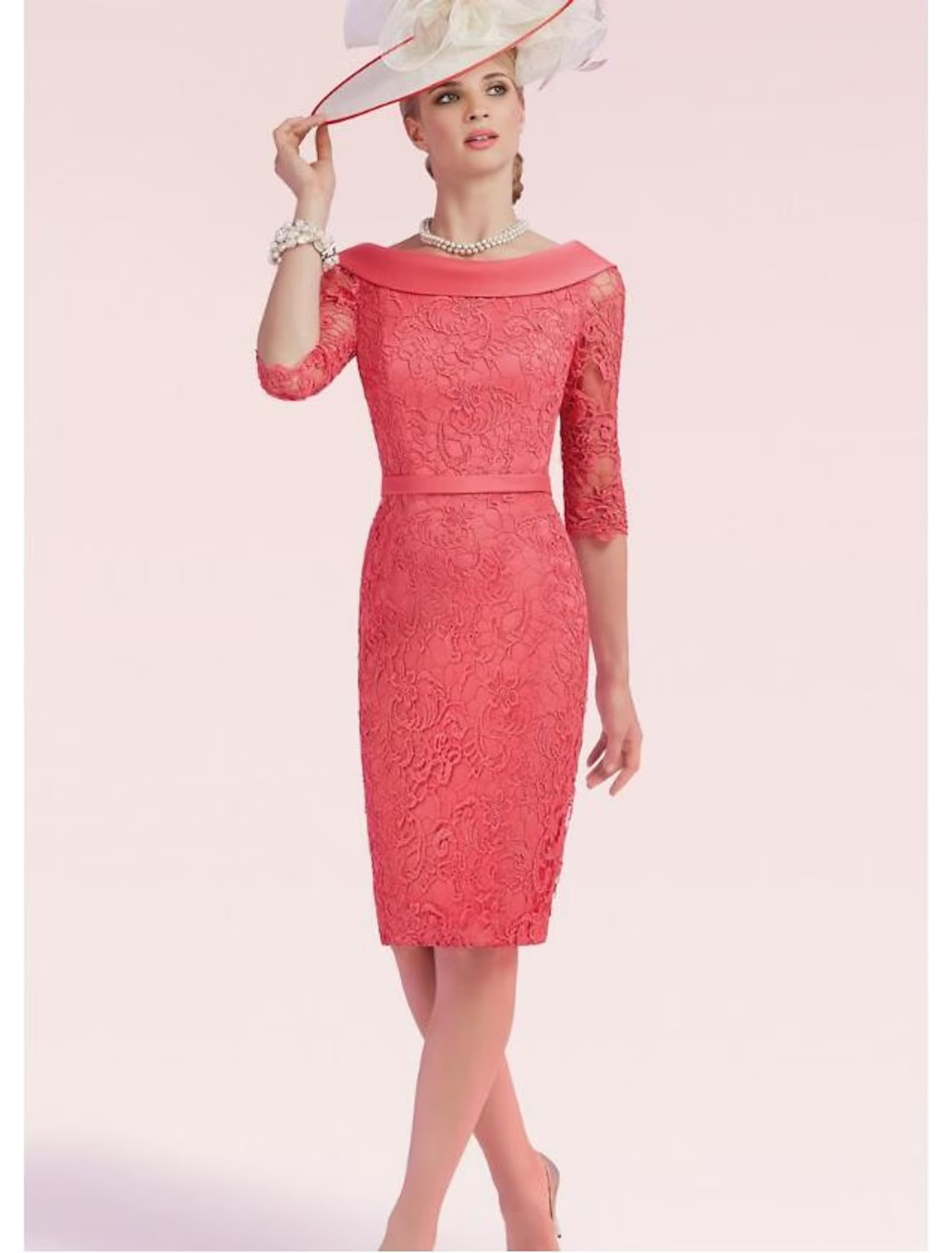 Mother of the Bride Dress Plus Size Neck Knee Length Half Sleeve with Bow(s) Split Front