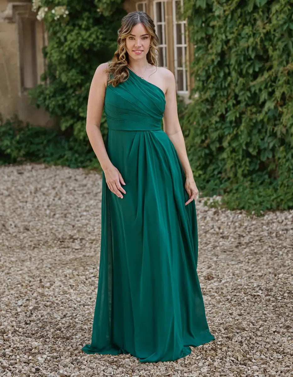 this elegant one-shoulder draped dress is cool & contemporary