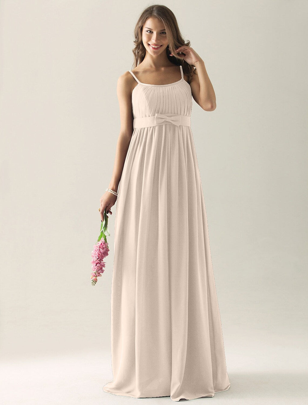 Bridesmaid Dress Strap Sleeveless Floor Length with Bow(s) Pleats