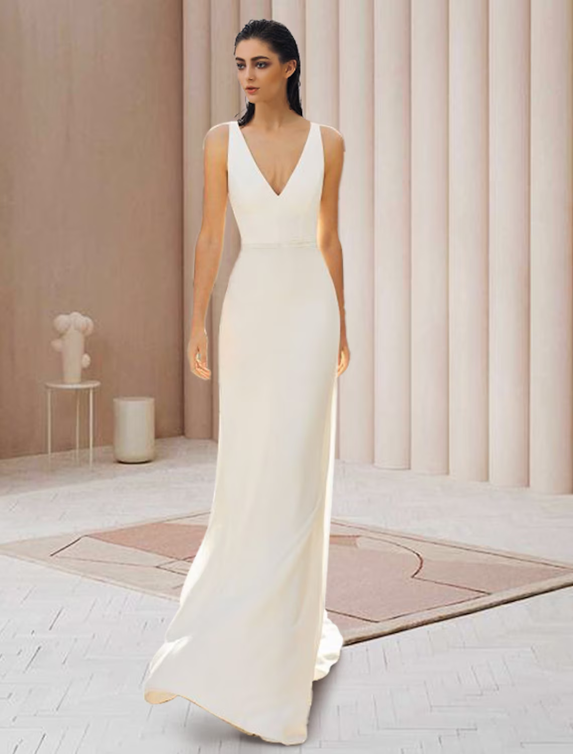 Engagement Open Back Formal Wedding Dresses Court Train Two Piece Long Sleeve V Neck With Bow(s)