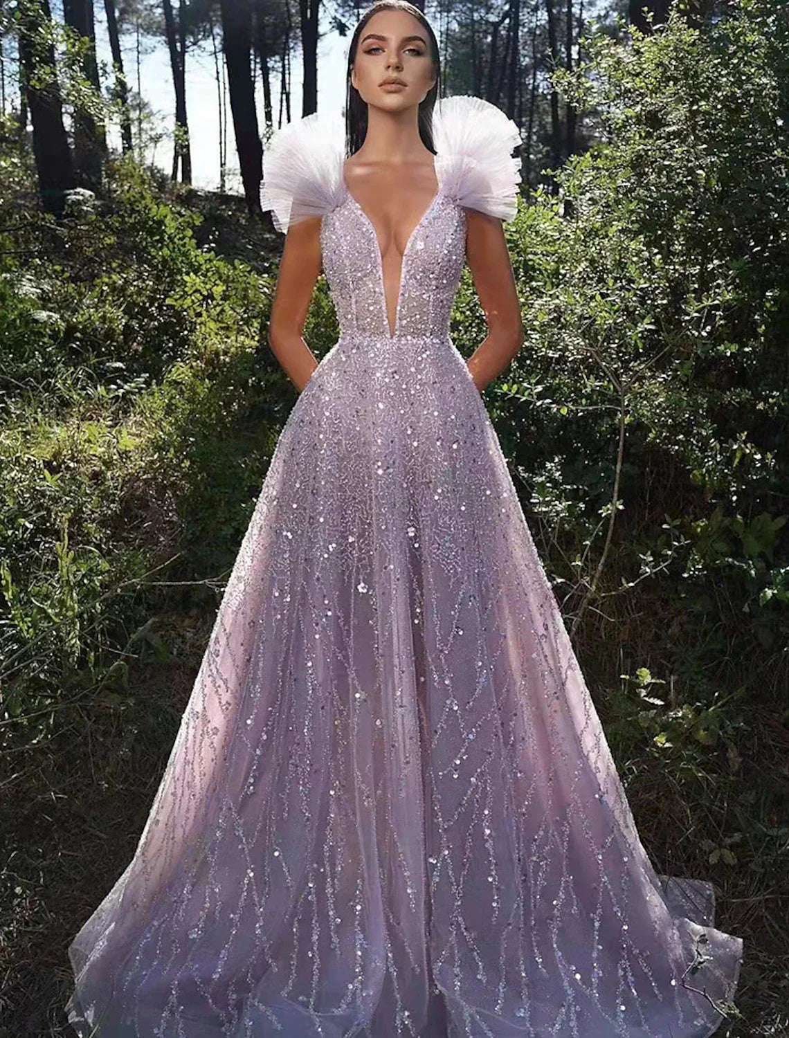 Sparkle & Shine Dress Formal Wedding Party Floor Length Sleeveless V Neck Backless