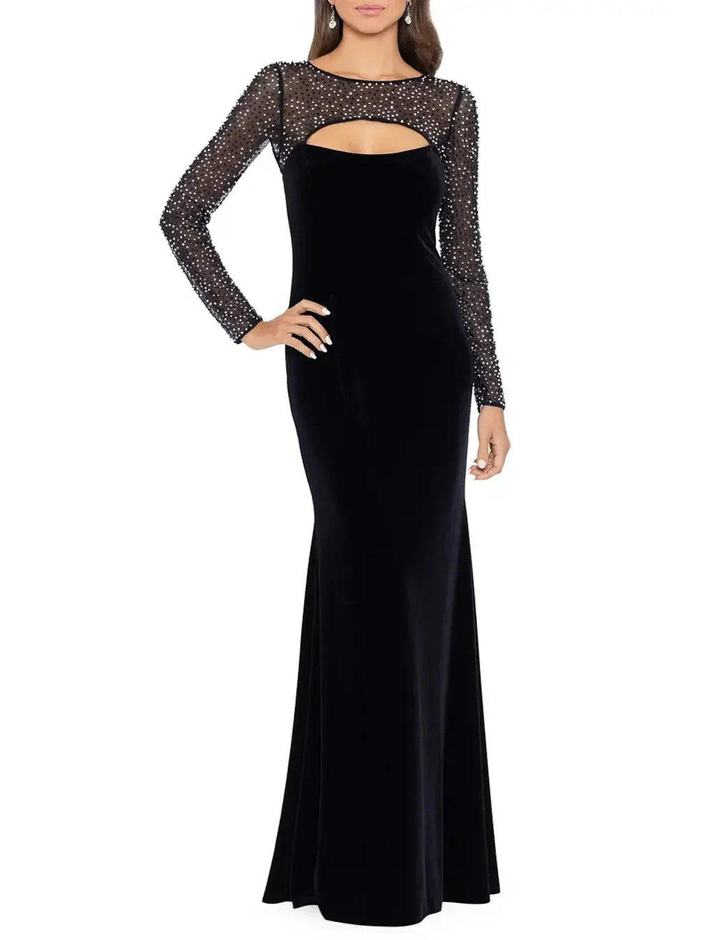 Sheath / Column Evening Gown Elegant Dress Formal Floor Length 3/4 Length Sleeve Jewel Neck Fabric with Rhinestone Beading