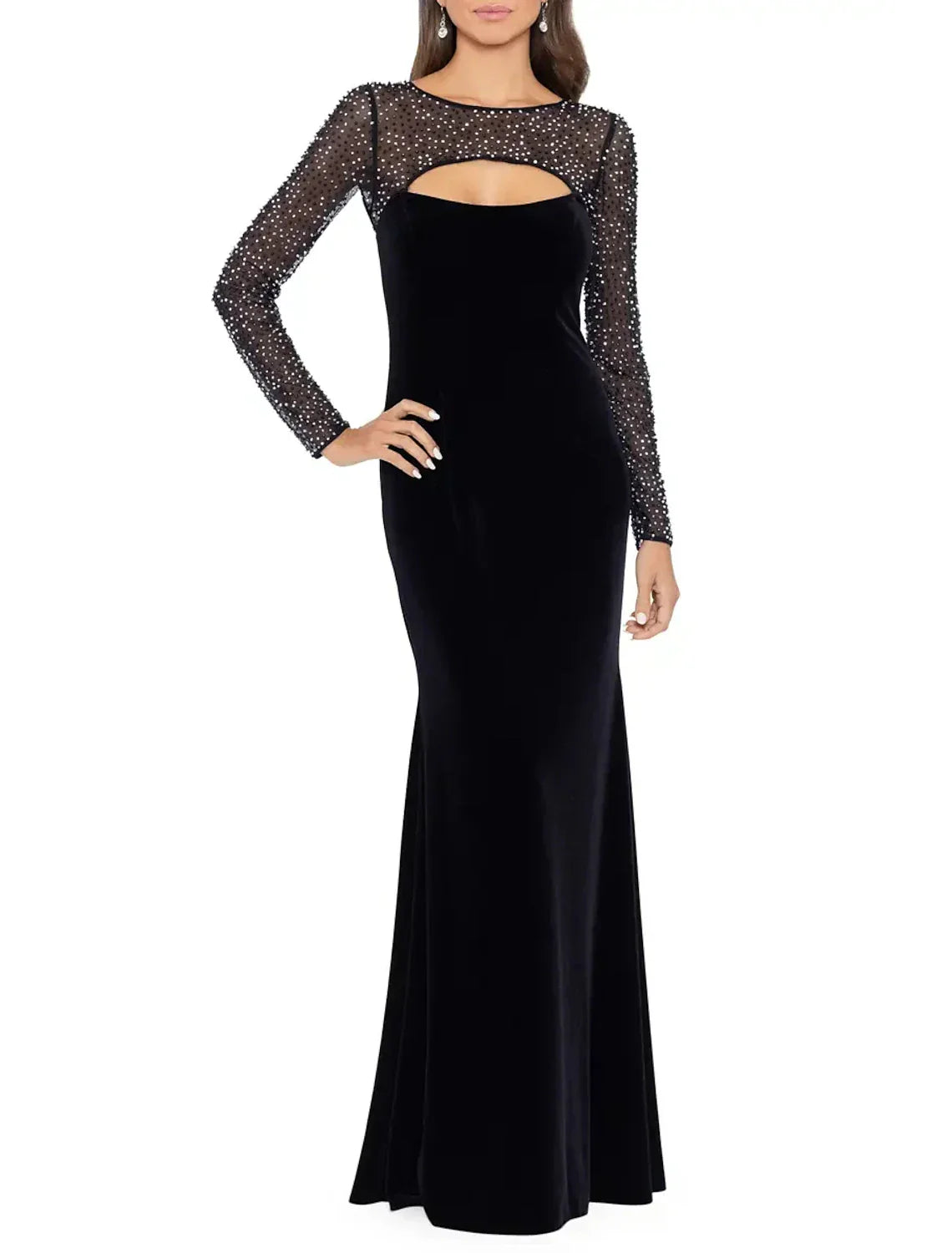 Sheath / Column Evening Gown Elegant Dress Formal Floor Length 3/4 Length Sleeve Jewel Neck Fabric with Rhinestone Beading