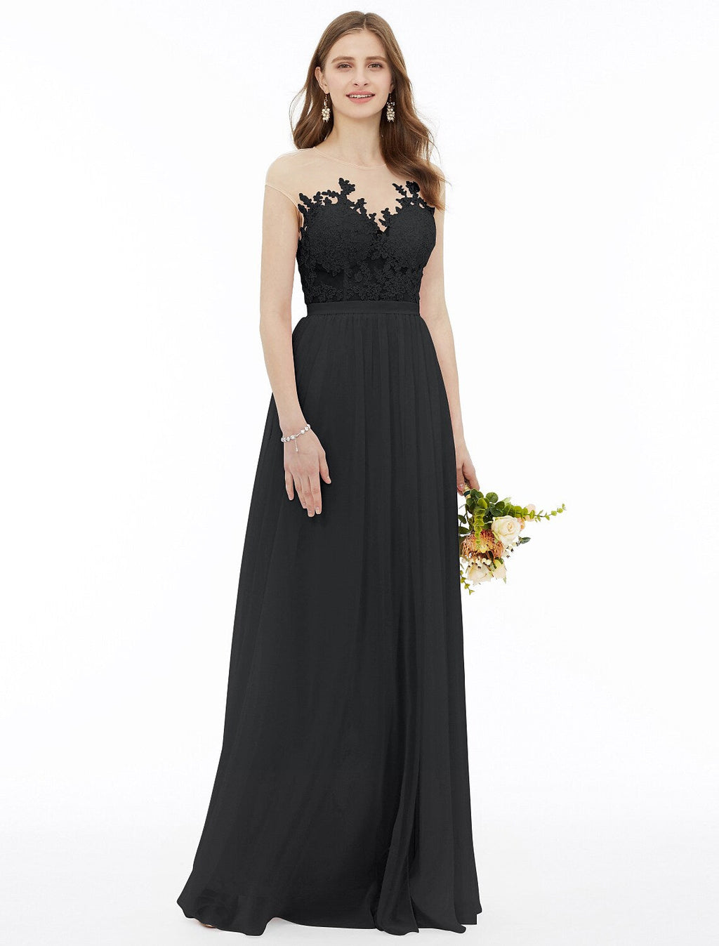 Bridesmaid Dress Sleeveless Floor Length Floral Sash Ribbon Appliques