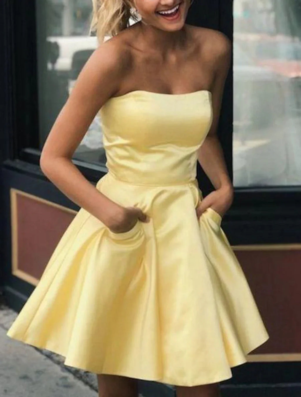 Hot Flirty Homecoming Cocktail Party Dress Strapless Sleeveless Short / Mini with Sleek Pleats