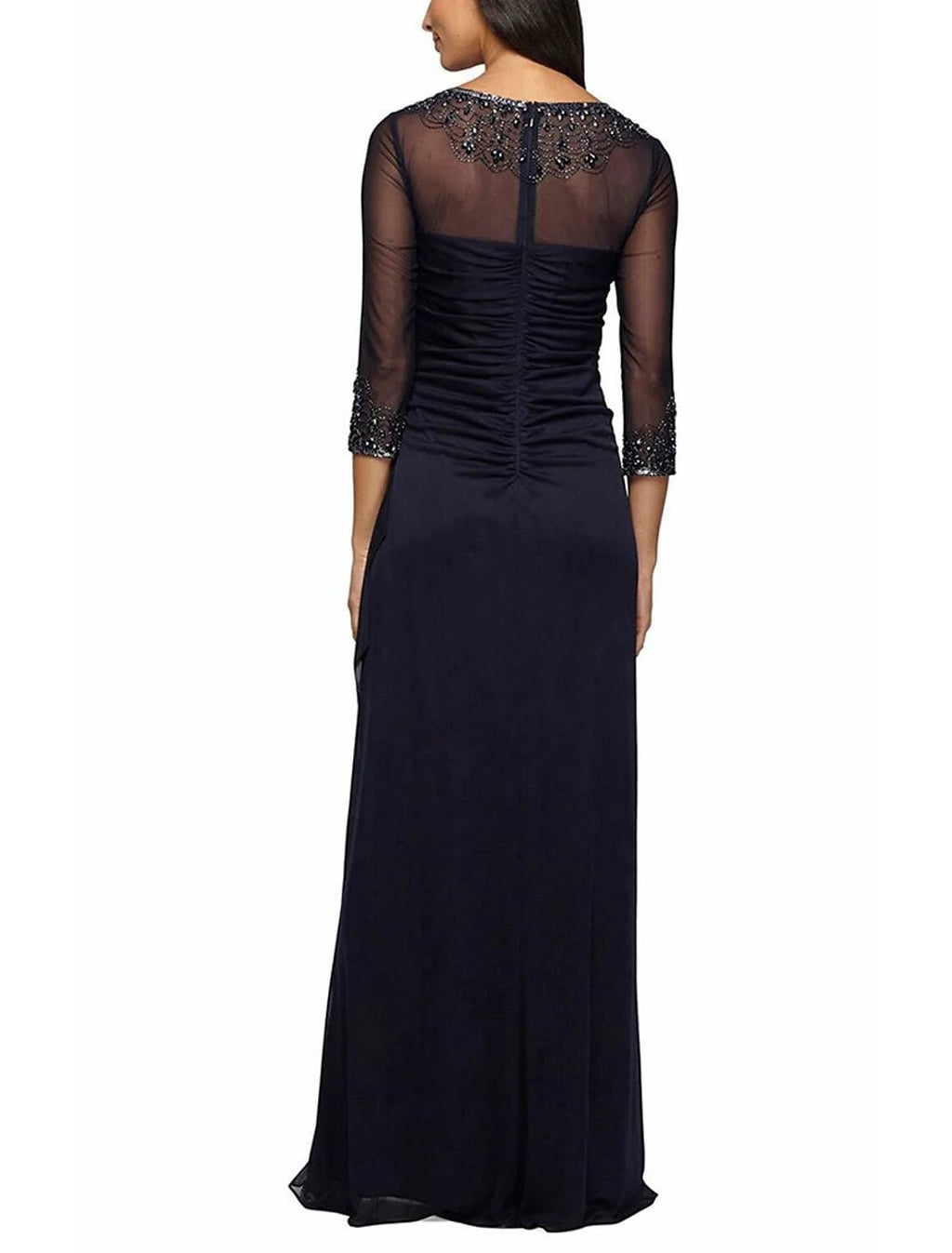 Mother of the Bride Dress Formal Wedding Guest Elegant Jewel Neck Floor Length 3/4 Length Sleeve with Beading Ruching