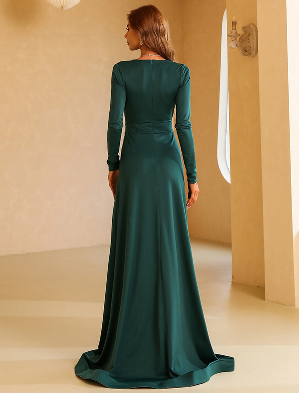 Evening Gown Vintage Dress Engagement Long Sleeve V Neck with Slit