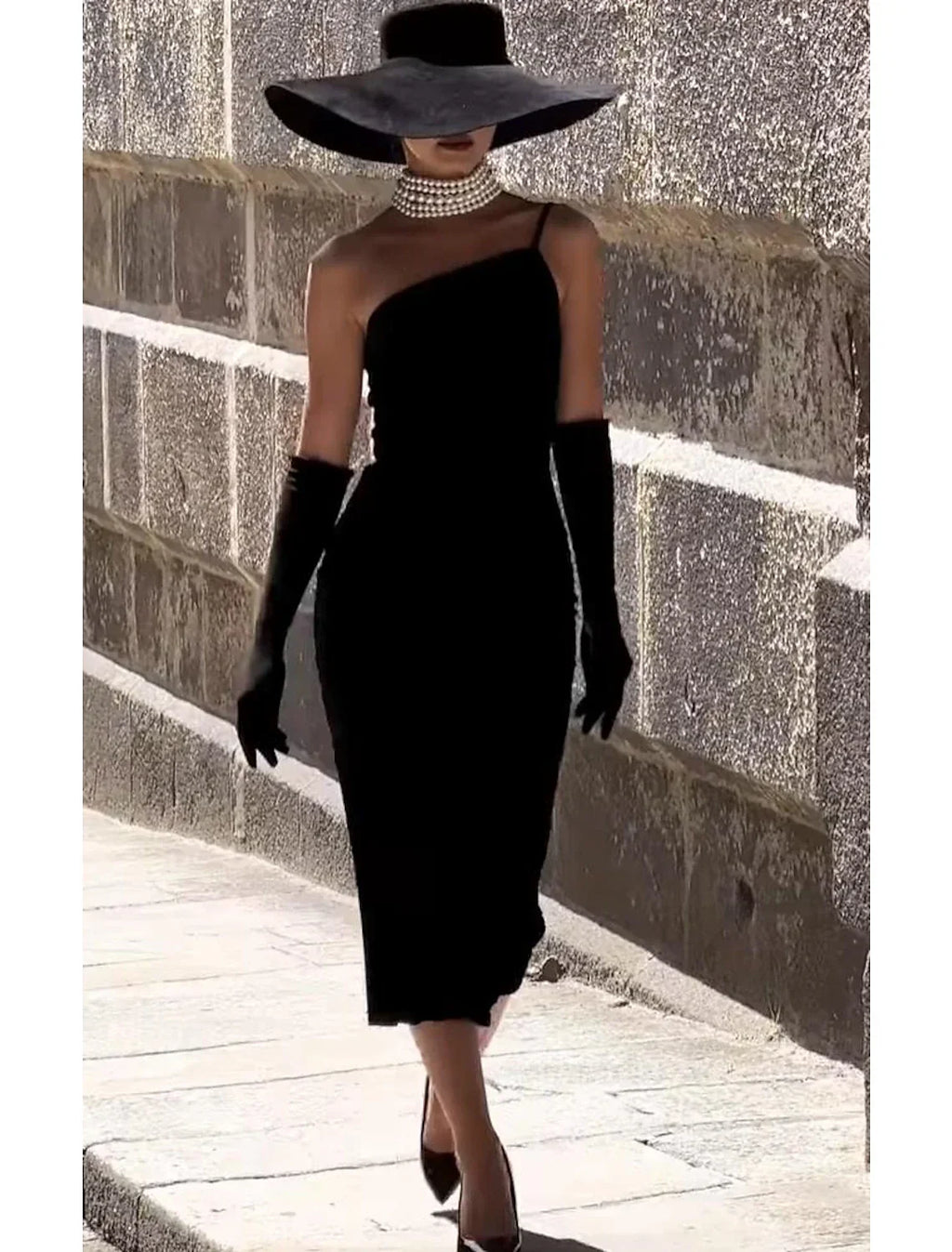 Sheath / Column Cocktail Dresses 1950s Dress Evening Party Tea Length Sleeveless One Shoulder Fabric with Strappy