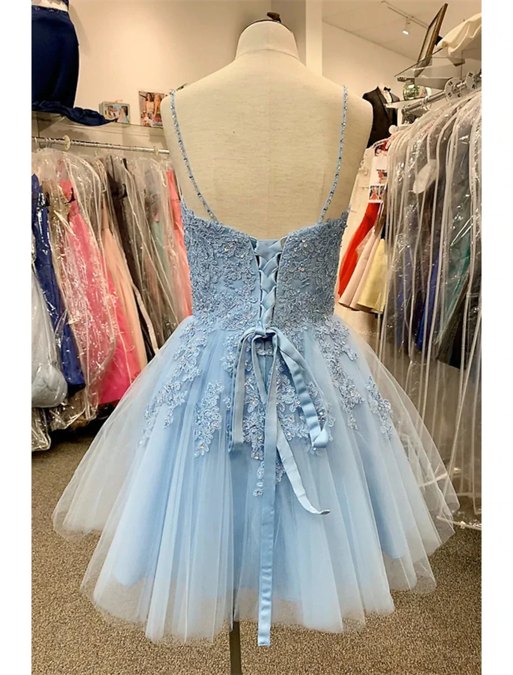 Homecoming Dresses Floral Dress Party Wear Cocktail Party Short / Mini Sleeveless Spaghetti Strap with Appliques