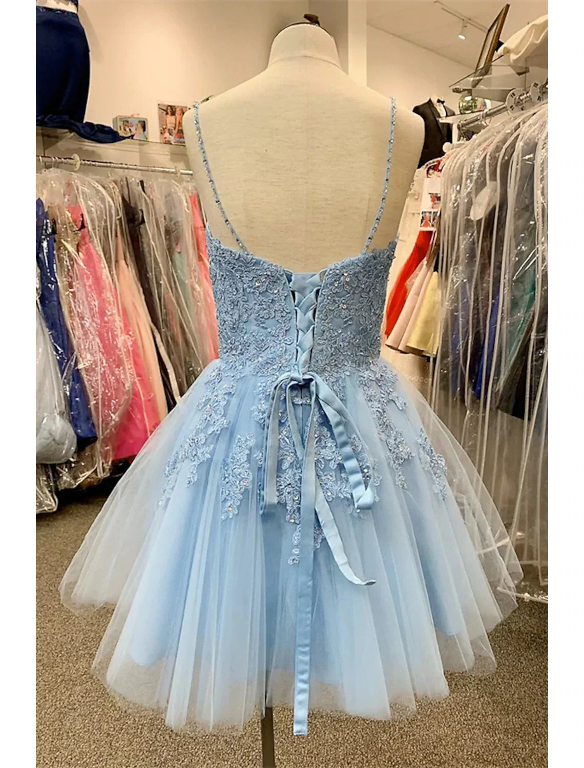 Homecoming Dresses Floral Dress Party Wear Cocktail Party Short / Mini Sleeveless Spaghetti Strap with Appliques