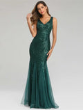 Sparkle Sexy Party Wear Formal Evening Dress V Neck Sleeveless Floor Length