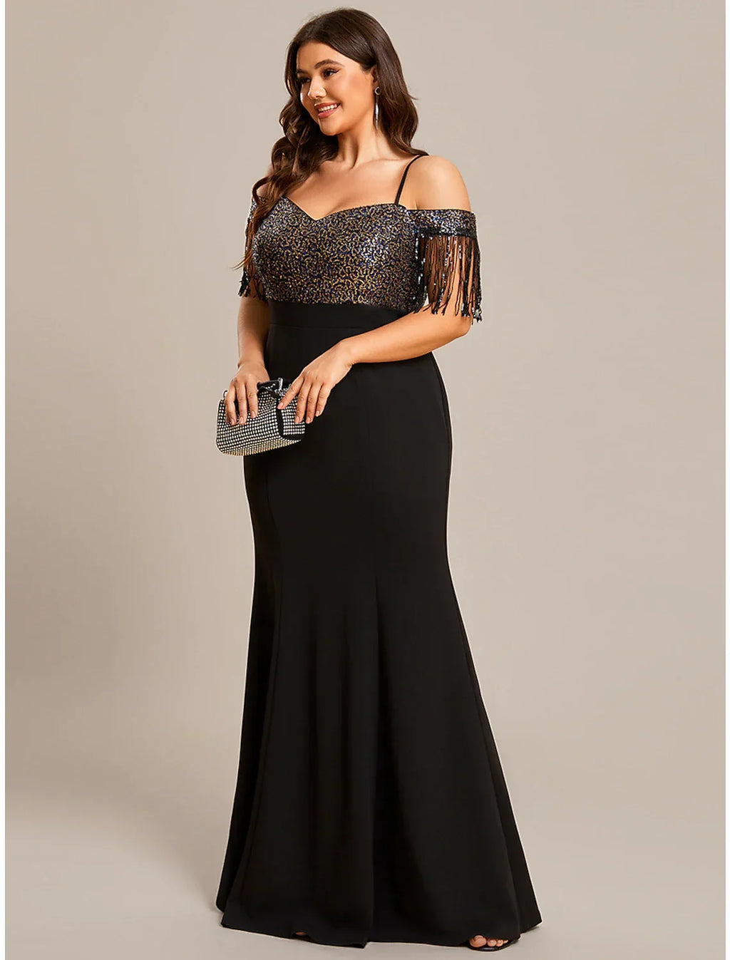 Mermaid / Trumpet Wedding Guest Dresses Minimalist Dress Formal Floor Length Short Sleeve Off Shoulder Fabric with Tassel