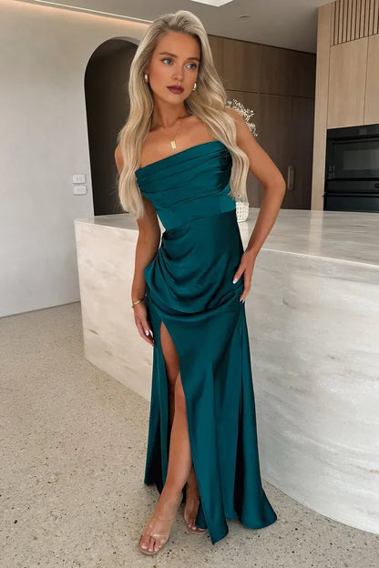 Refined Beautiful Timeless Chic Elegant Satin Mermaid Strapless Sleeveless Floor-Length Prom Dress