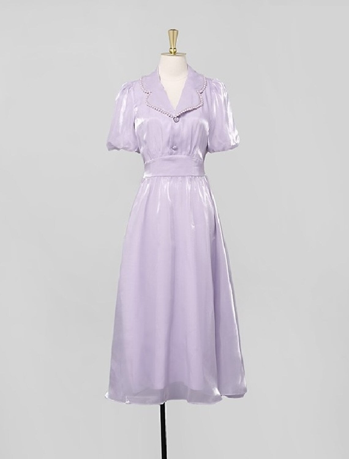 Vintage Dress Party Wear Length Short Sleeve Shirt Collar with Buttons