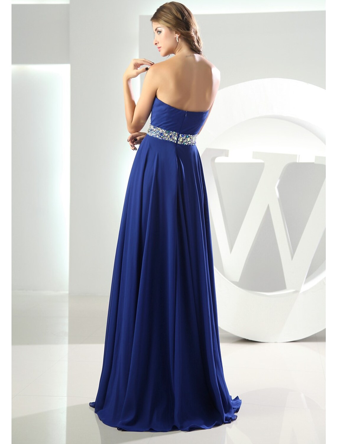 Evening Gown Dress Wedding Floor Length Sleeveless Sweetheart with Crystals