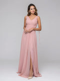 Tassel Straps V Neck Bridesmaid Dresses With Slit Skirt