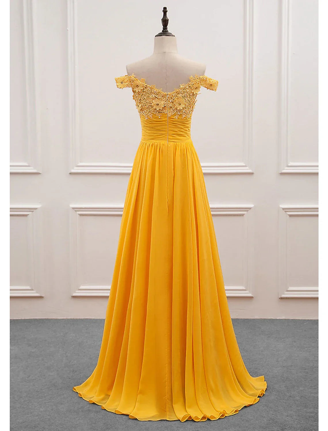 Wedding Guest Dresses Floral Dress Prom Sweep / Brush Train Sleeveless Off Shoulder with Appliques