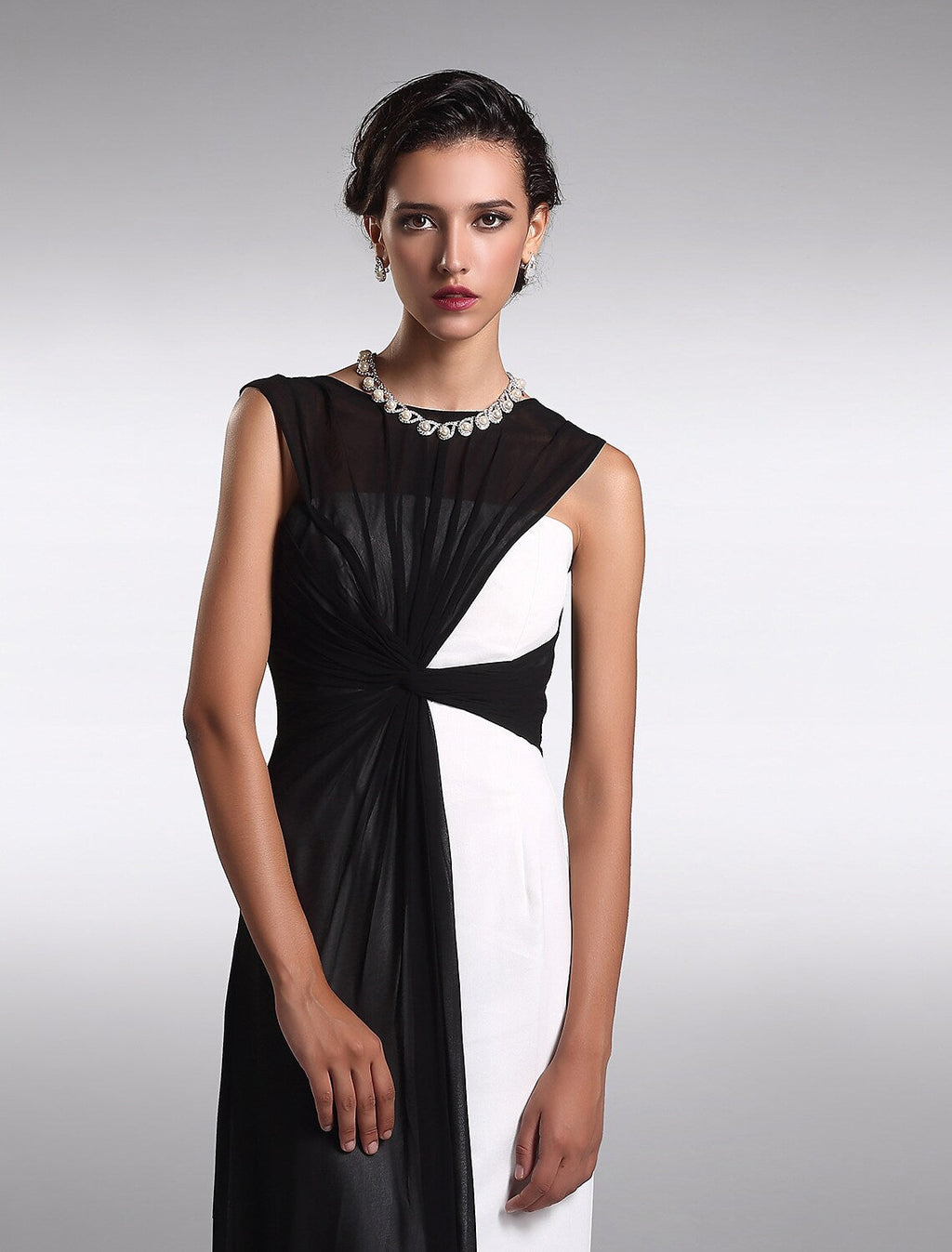 Black Little Dress Dress Wedding Guest Floor Length Sleeveless V Back with Ruched