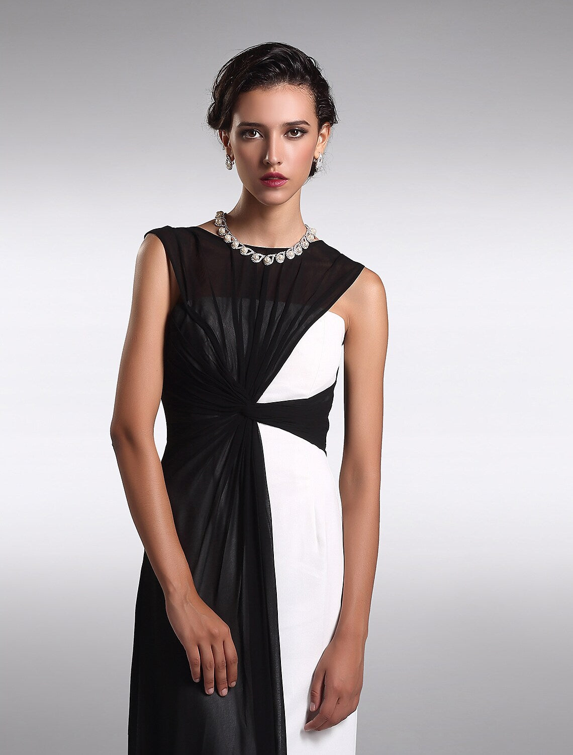 Black Little Dress Dress Wedding Guest Floor Length Sleeveless V Back with Ruched