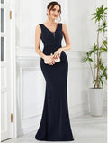 Mermaid / Trumpet Evening Gown Glittering Dress Prom Wedding Party Floor Length Sleeveless V Neck with Belt
