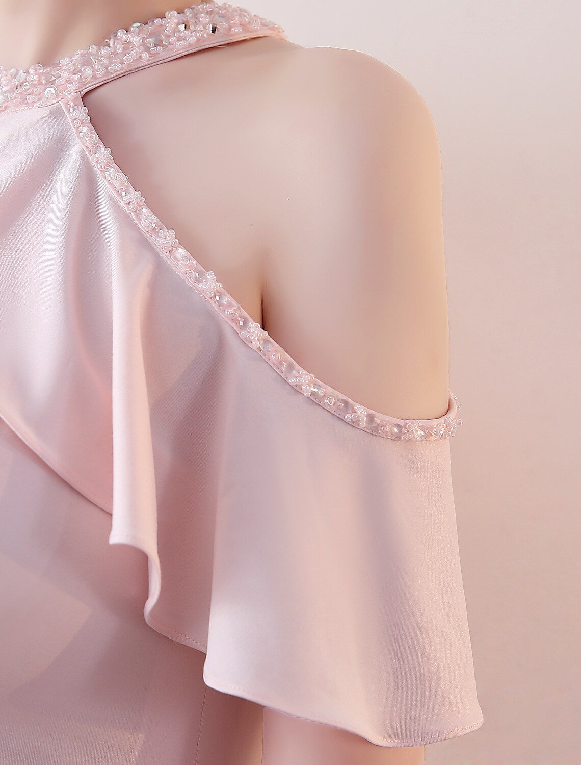 Floor Length Short Sleeve Halter Beading Ruffles