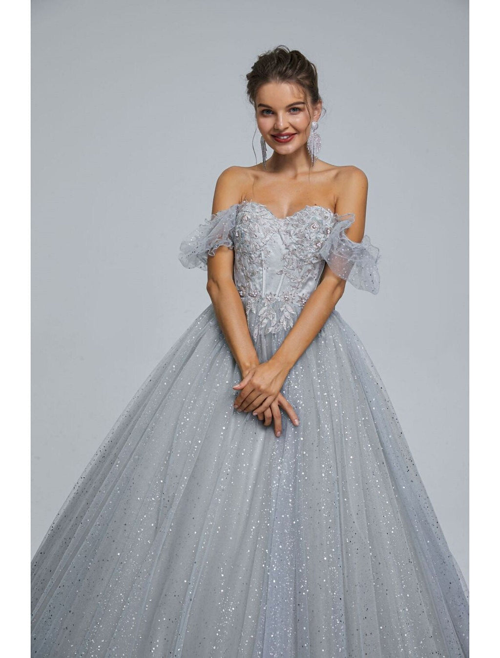 Ball Gown Prom Dresses Princess Dress Graduation Quinceanera Floor Length Short Sleeve Sweetheart with Appliques