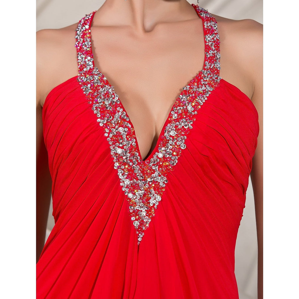 Celebrity Style Dress Formal Evening Military Ball Floor Length Sleeveless Plunging Neck with Beading