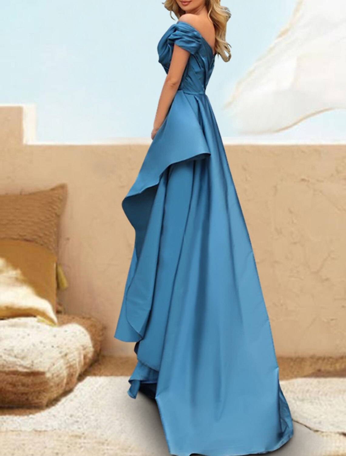 Evening Gown Celebrity Style Dress Formal Wedding Party Court Train Short Sleeve Off Shoulder