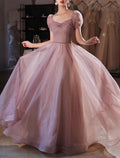 Back Elegant Prom Formal Evening Birthday Dress Sweetheart Neckline Short Sleeve Floor Length with Beading